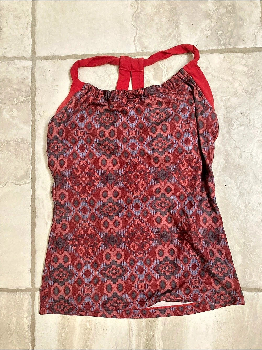 prAna Geometric Print Swim halter Red & Blue XS